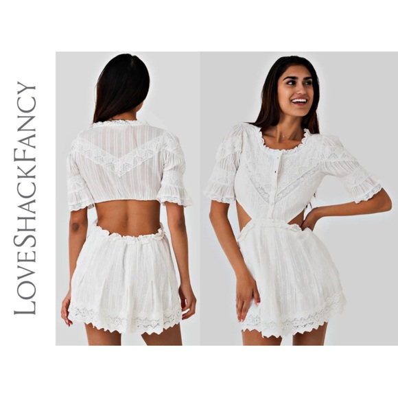 LoveShackFancy White Ruffled Tie Front Mini Dress - Picture 2 of 4